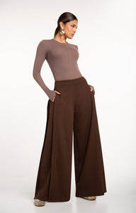 Flow Pant in Espresso brown - women's high waisted wide leg palazzo pants, front view