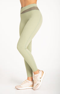 Motion Wrap Legging in Fresh Sage green - women's high waisted wrap waistband leggings, side view