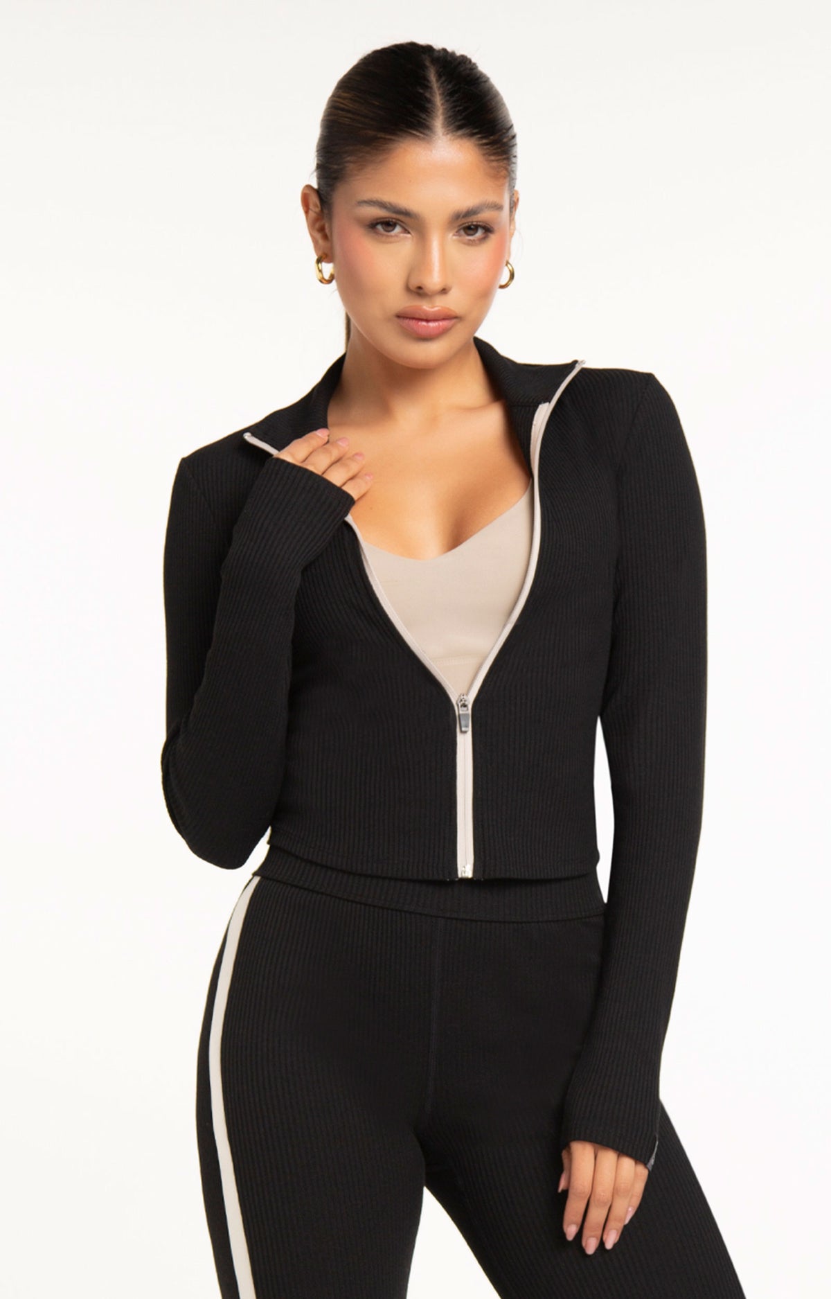 Zip Ribbed Jacket - Black