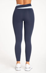 Motion Wrap Legging in True Navy blue - women's contrast waistband workout leggings, back view