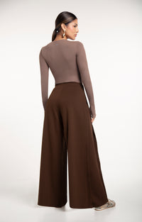 Flow Pant in Espresso brown - women's wide leg palazzo pants, back view