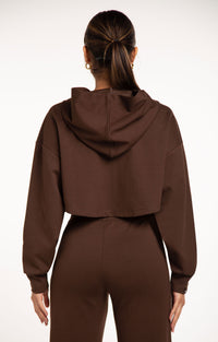 Monaco Cropped Hoodie in Espresso brown - women's cropped zip hoodie, back view