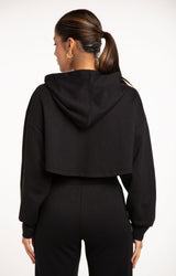 Monaco Cropped Hoodie in Black - women's cropped zip hoodie, back view