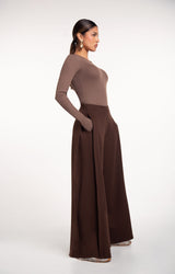Flow Pant in Espresso brown - women's high rise flowy wide leg pants, side view